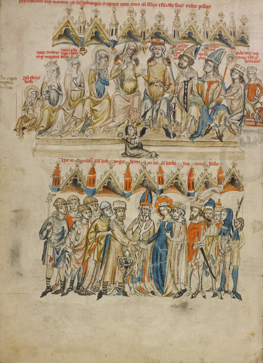 Meranialaisen Berthold IV:n perhe. Hedwigin ja Heinrichin häät, 1353 tekijältä Court workshop of Duke Ludwig I