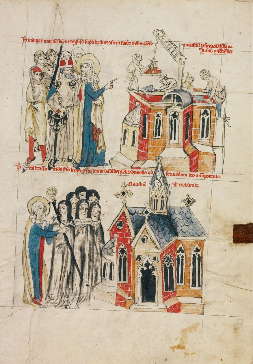 Hedwig ja uusi luostari; Nunnat Bambergista asettumassa uuteen luostariin tekijältä Court workshop of Duke Ludwig I of Liegnitz and Brieg