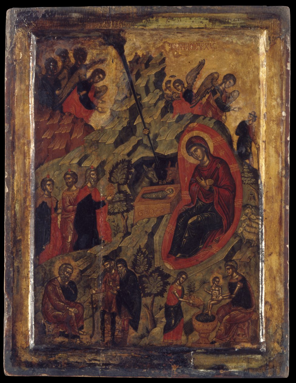 Syntymä (munan tempera paneelissa) tekijältä Cretan School