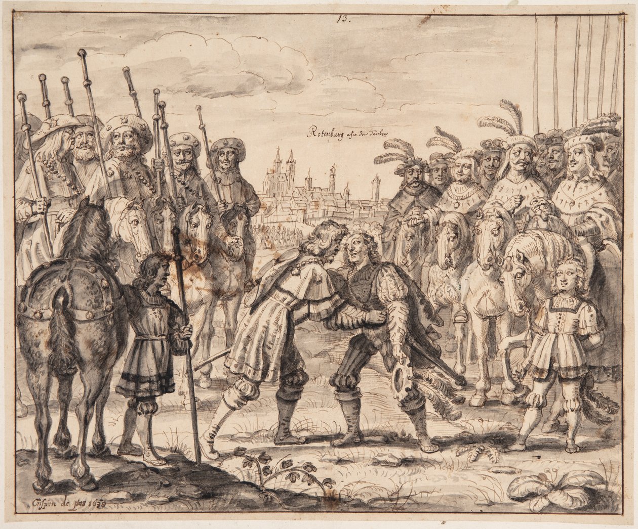 Christian I tapaa prinssi Maximilianin Rothenburg ob der Tauberissa vuonna 1474 tekijältä Crispijn de Passe