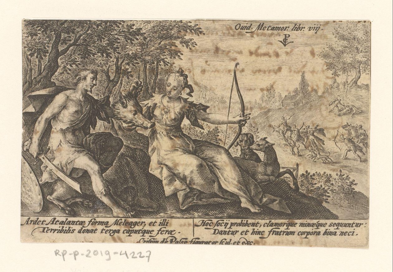 Meleager en Atalanta Metamorfosen van Ovidius (sarjan nimi) Metamorfoosi (sarjan nimi) tekijältä Crispijn van de Passe (I)