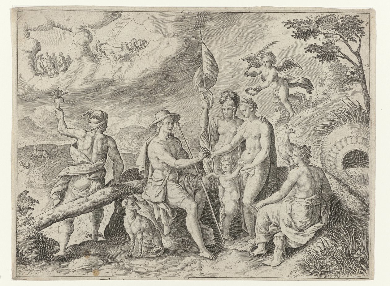 Pariisin tuomio Metamorphoses of Ovid (sarjan nimi) tekijältä Crispijn van de Passe (I)
