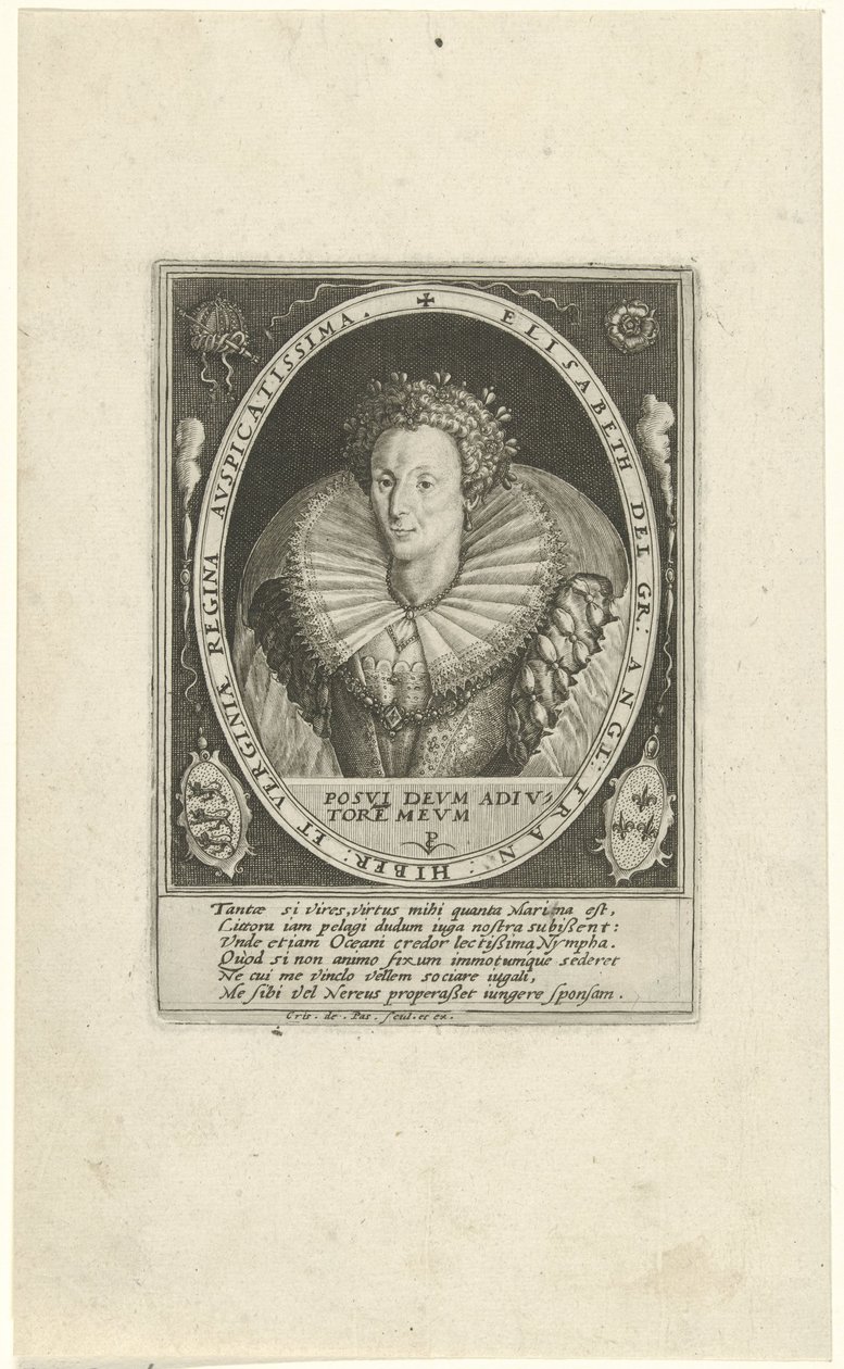 Elizabeth I Tudorin muotokuva Royal English (sarjan nimi) tekijältä Crispijn van de Passe (I)