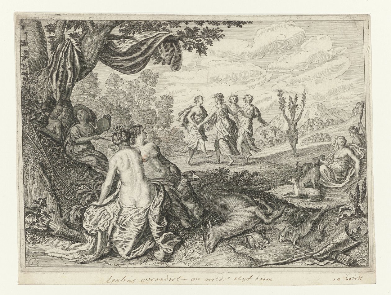 Apulian Shepherd muuttui oliivipuuksi Metamorphoses of Ovid (sarjan nimi) tekijältä Crispijn van de Passe (II) (workshop of)