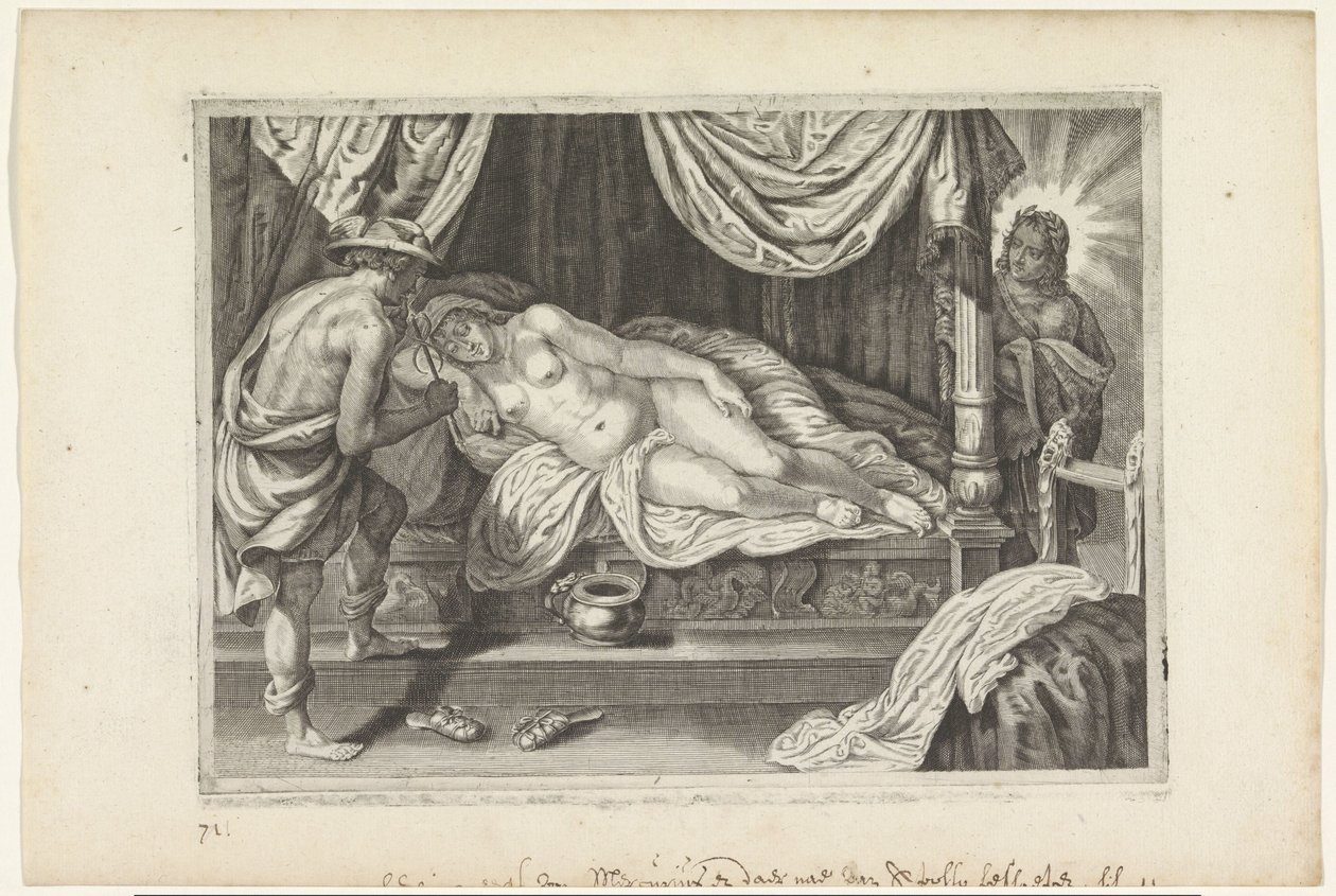 Apollo ja Mercury vierailevat Chionessa Metamorfosen van Ovidius (sarjan nimi) tekijältä Crispijn van de Passe (II)