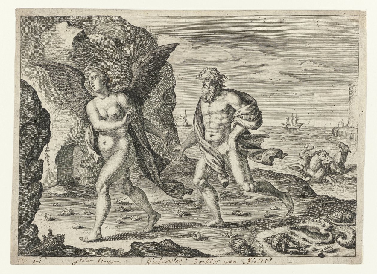 Coronis ja Neptune Metamorfosen van Ovidius (sarjan nimi) tekijältä Crispijn van de Passe (II)