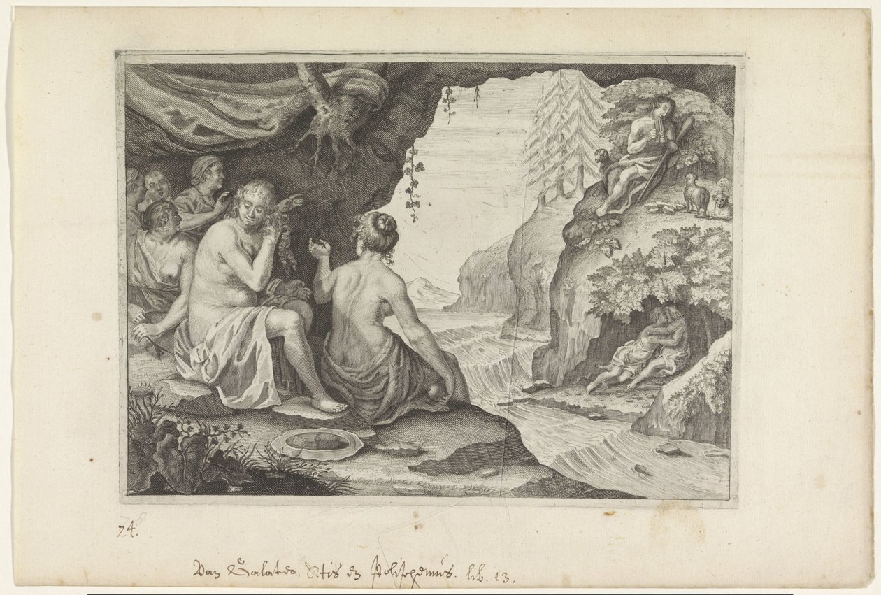 Polyphemus ja Acis rakastavat Galateaa Metamorphoses of Ovid (sarjan nimi) tekijältä Crispijn van de Passe (II)