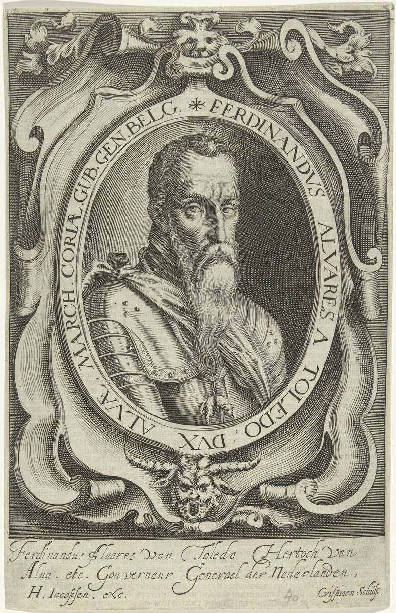 Portret van Ferdinand Alvarez de Toledo, hertog van Alva tekijältä Crispijn van den Queborn