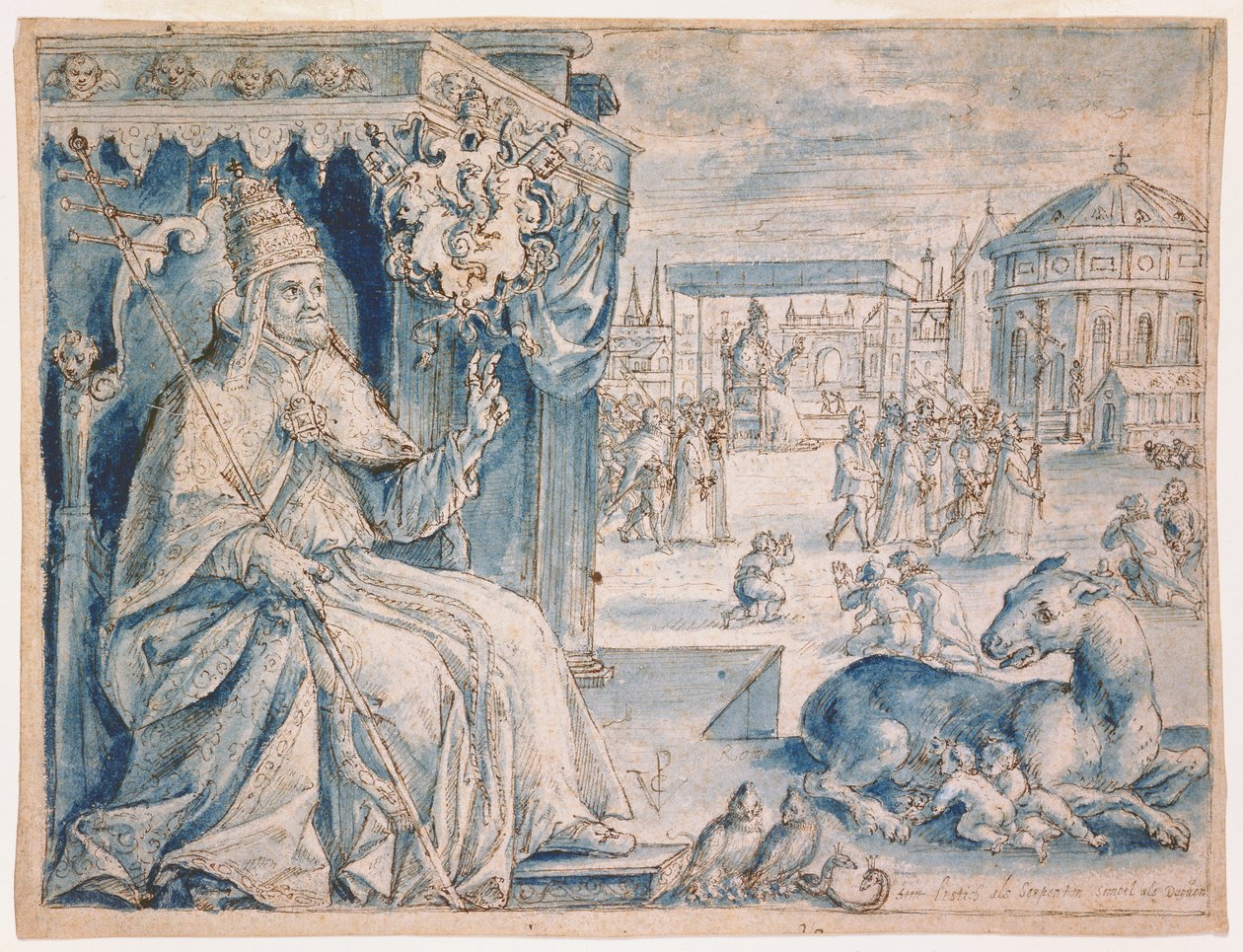 Paavi Paavali V (1552-1621) (kynä ja ruskea muste sinisellä pesulla paperilla) tekijältä Crispin  Passe