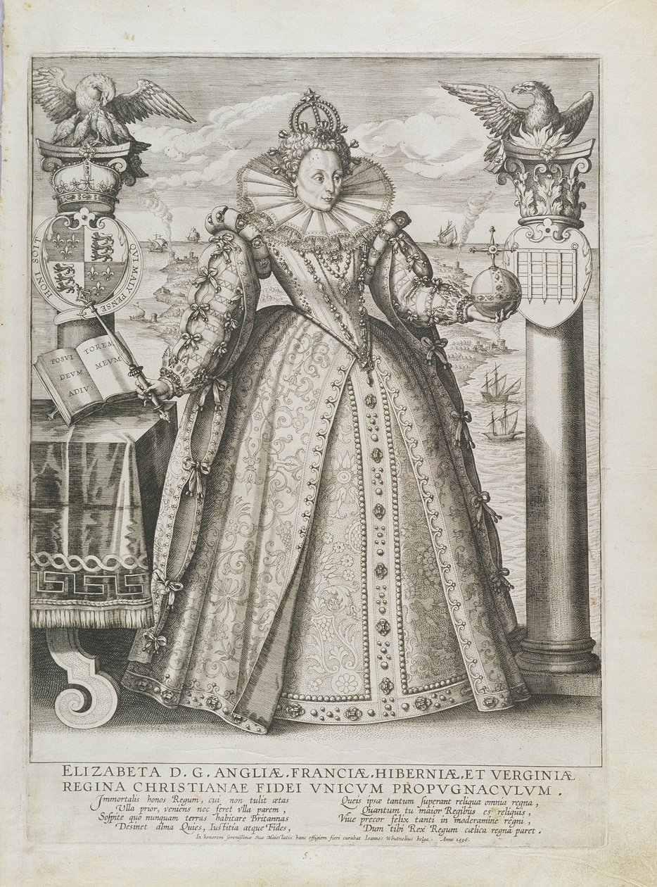 Kuningatar Elisabetin (1533-1603) muotokuva 1596 tekijältä Crispin  Passe