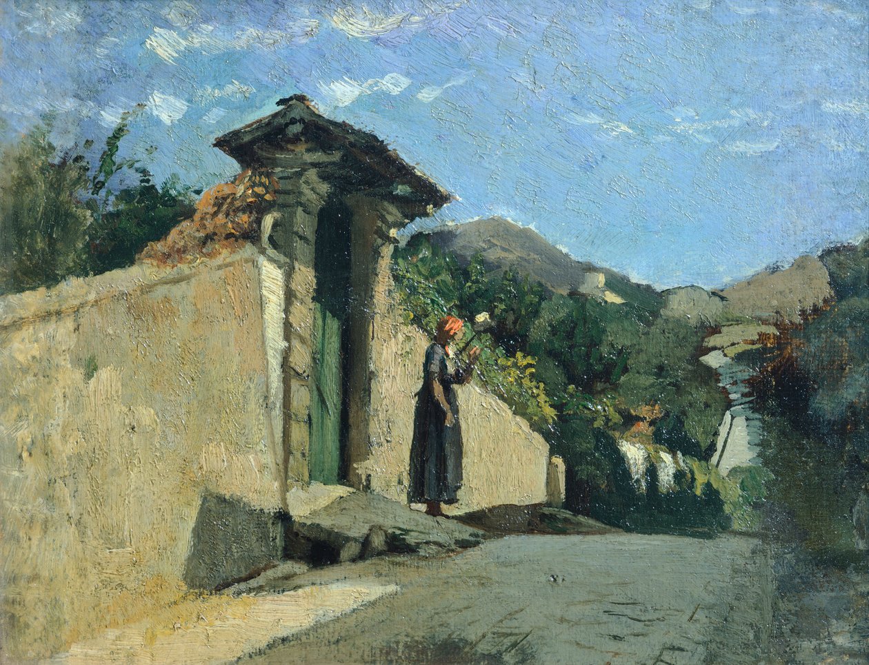 Cristiano Bantin (1824-1904) maisematutkimus, noin 1860, öljy kankaalle aluksella tekijältä Cristiano Banti