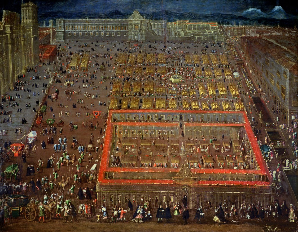 Mexico Cityn keskusaukio, 1695 tekijältä Cristobal de Villalpando
