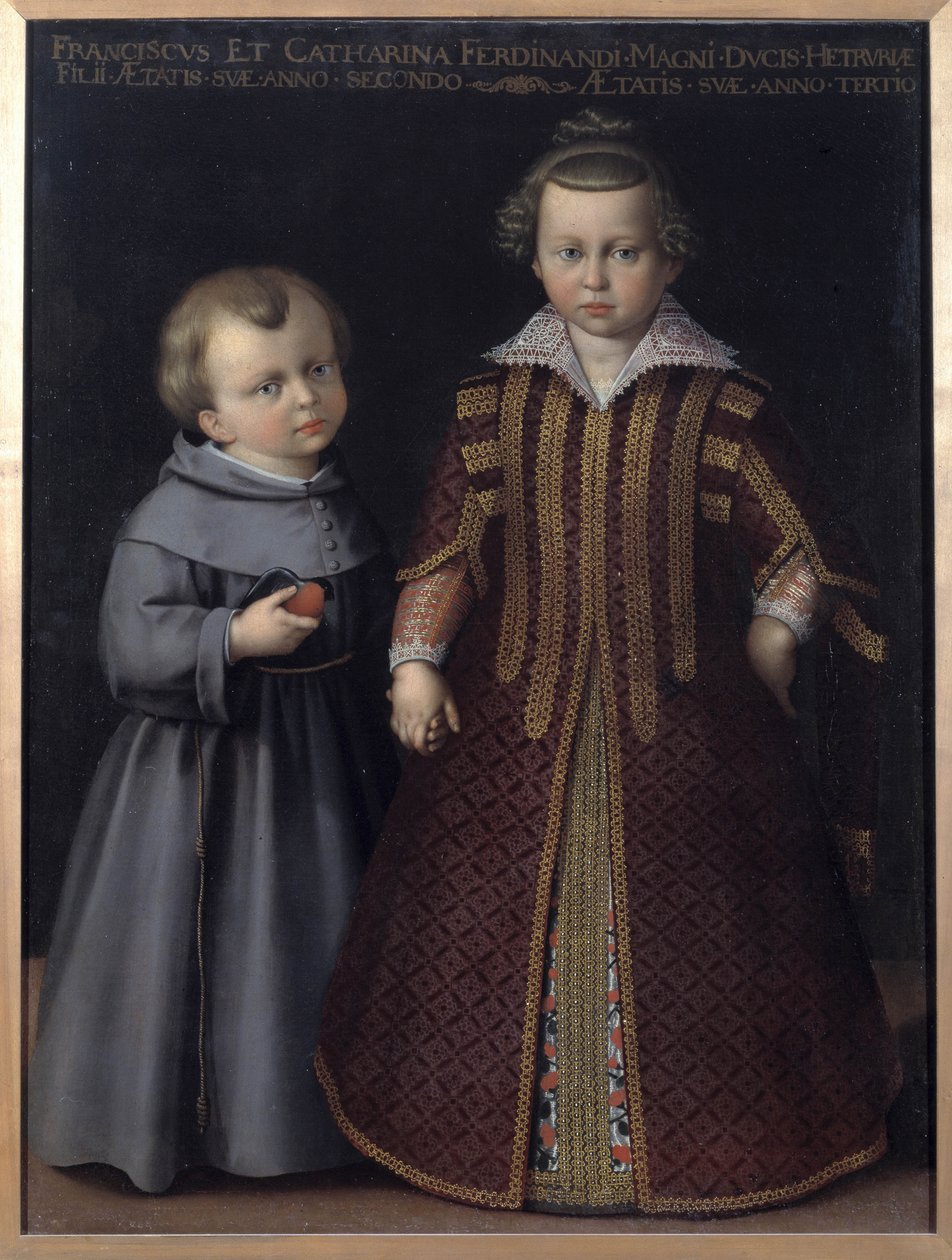 Muotokuva Francis ja Catherine de Medicisistä (Francesco et Caterina de Medici), Ferdinandin lapsista (öljy kankaalle) tekijältä Cristofano Allori