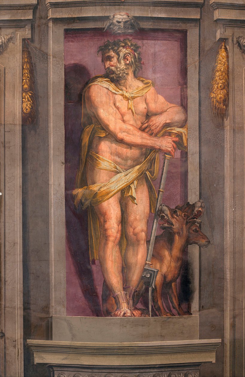 "" Pluton "" (Pluto) Fresque de Cristofano Gherardi (1508-1556) - 1556-1557 Koko 250x100 cm Palazzo Vecchio, Firenze tekijältä Cristofano Gherardi