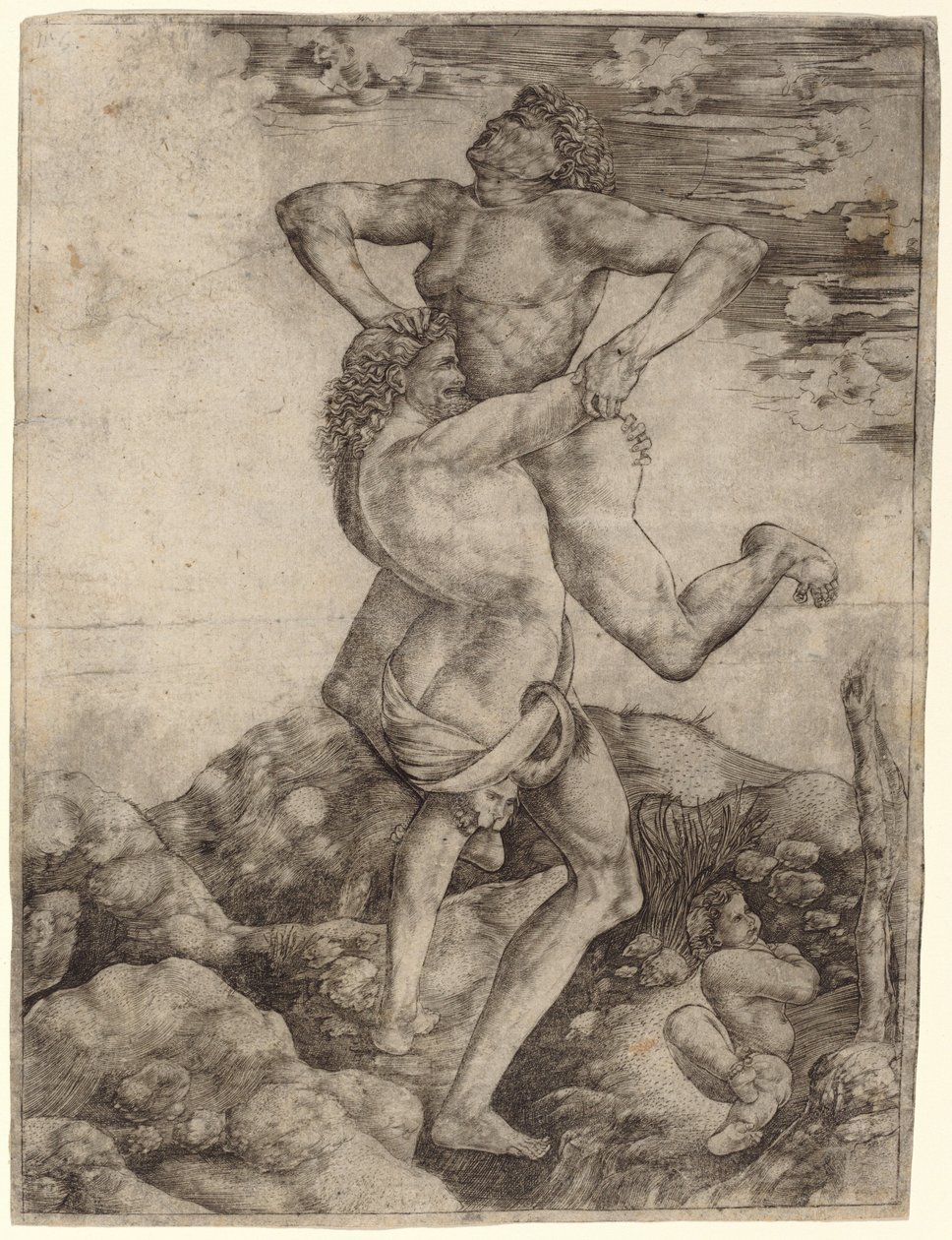 Hercules ja Antaeus tekijältä Cristofano Robetta, after Antonio del Pollaiuolo