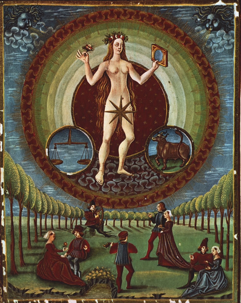neiti Lat. 209 f.9v Venus, "De Sphaera", noin 1470 tekijältä Cristoforo De Predis