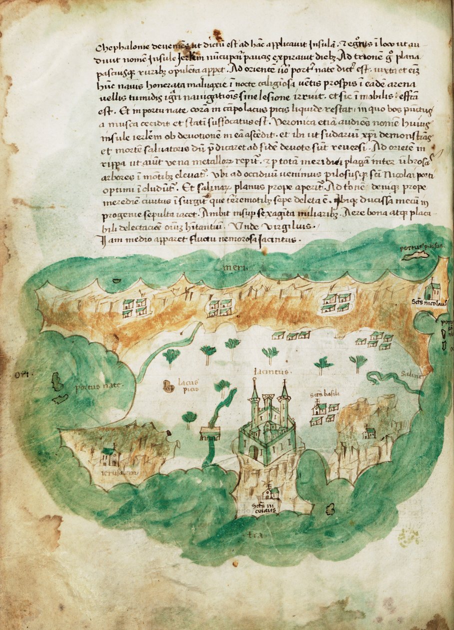 Zakinthoksen kartta, noin 1420 (pergamentti). tekijältä Cristoforo Buondelmonti