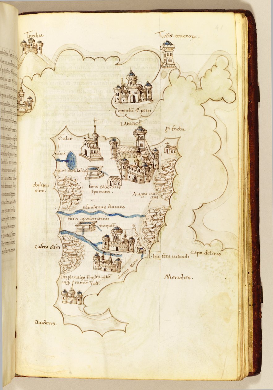 Kartta, kuvitus "Liber Islands Archipelagosta" tekijältä Cristoforo Buondelmonti