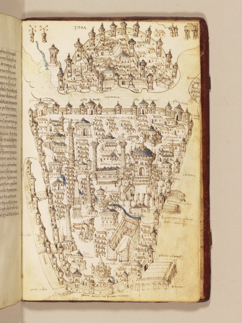 Konstantinopolin kartta, kuvitus "Liber Insularum Archipelagista" tekijältä Cristoforo Buondelmonti