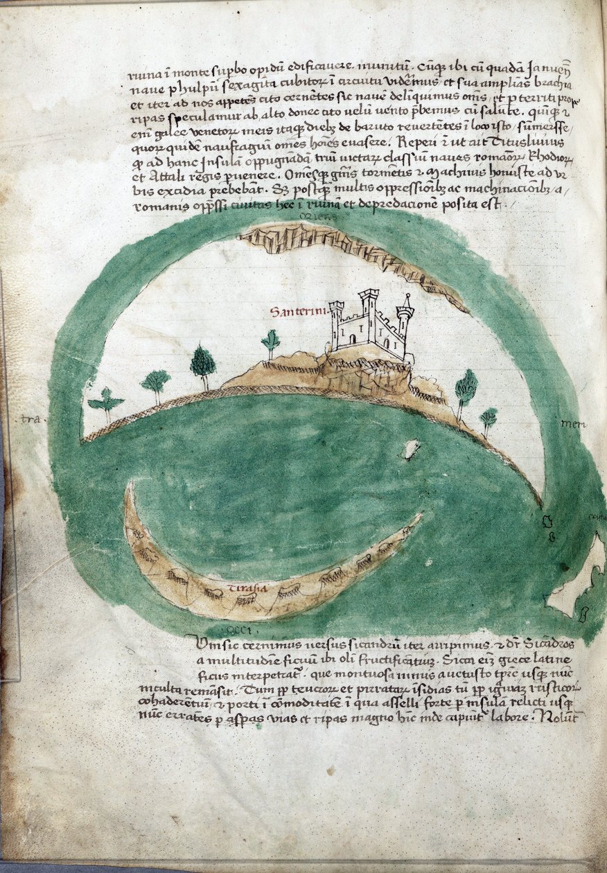 Santorinin saaren kartta (Kreikka) tekijältä Cristoforo Buondelmonti