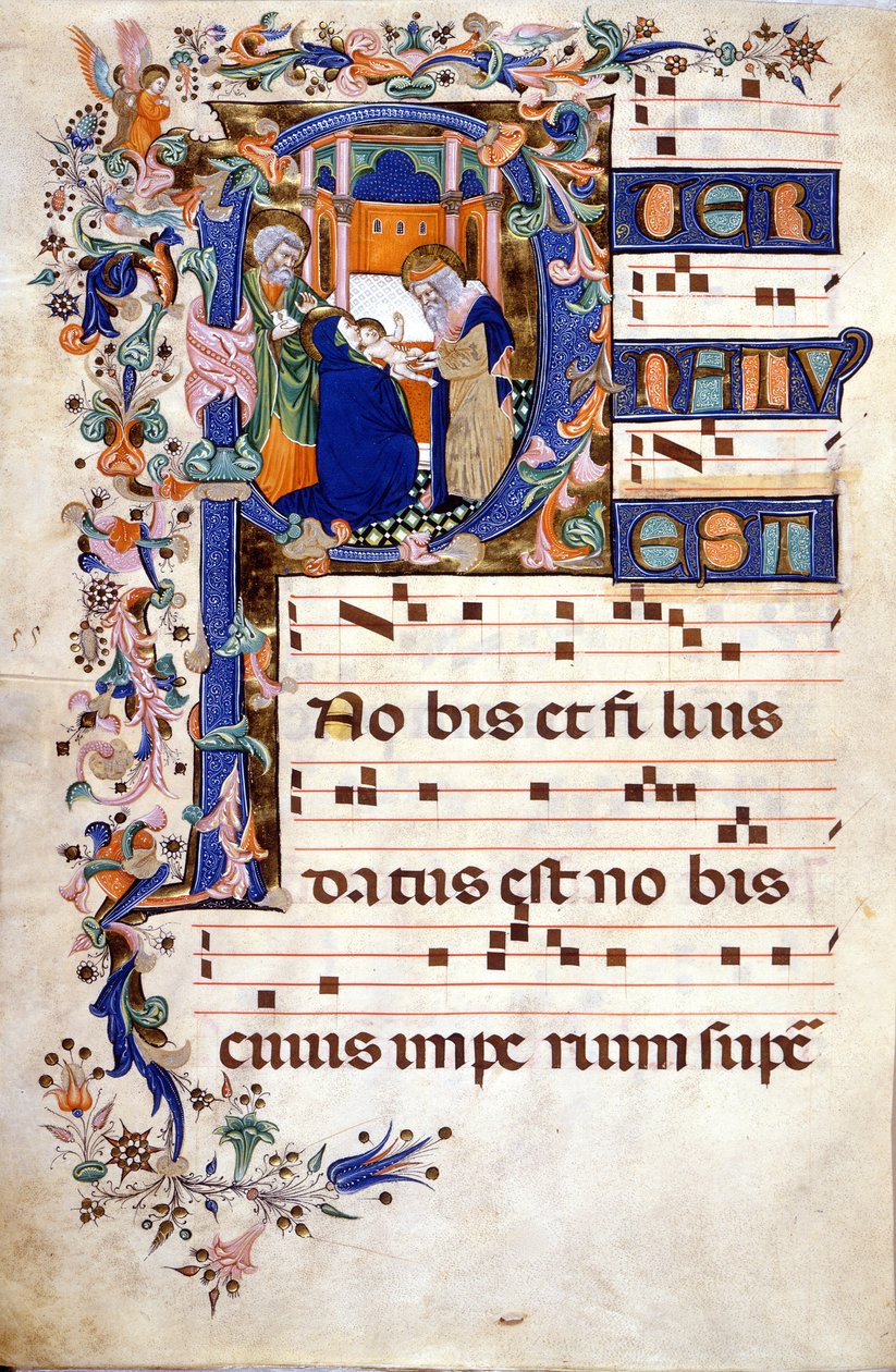 Kristuksen ympärileikkaus 1400-luvun Lettriinissä P. Partition (Koraali), kirjoittanut Cristoforo Cortese (1400-luvun ensimmäinen puolisko). Biblioteca Brera, Milano tekijältä Cristoforo Cortese