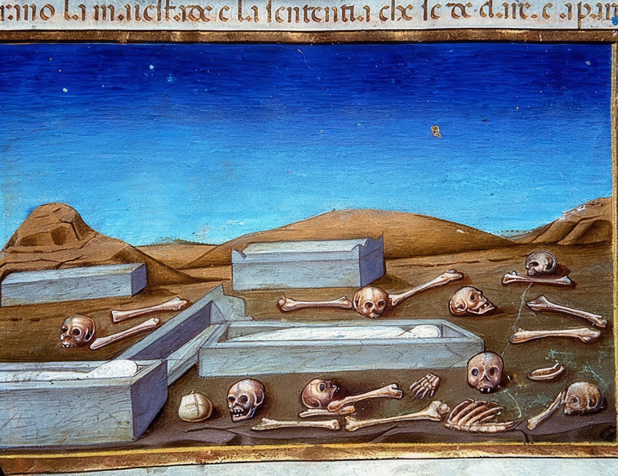 Maailmanloppu: Kuolleet nousevat haudoistaan ​​(n. 149r). 1476 tekijältä Cristoforo De Predis