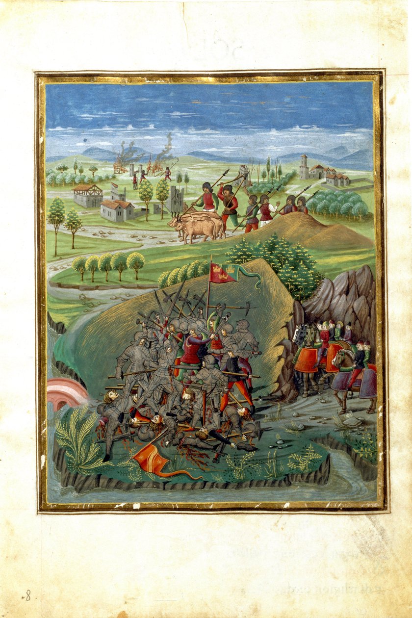 Maaliskuun planeetan vaikutus: sotakohtaus (miniatyyri, n. 1470) tekijältä Cristoforo De Predis