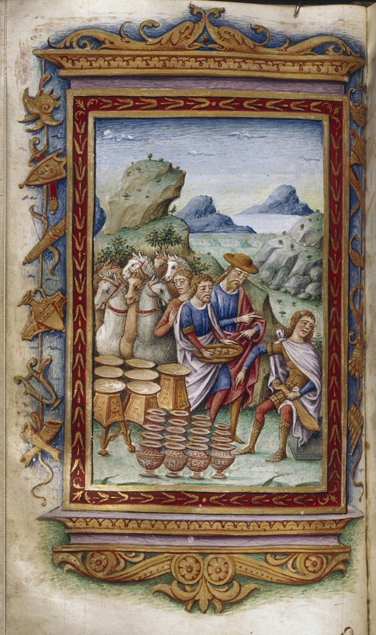 Akhilleus kieltäytyy lahjoista Kuvitus Ovidiuksen sankarit-sarjaan, 1485-1499 tekijältä Cristoforo Majorana