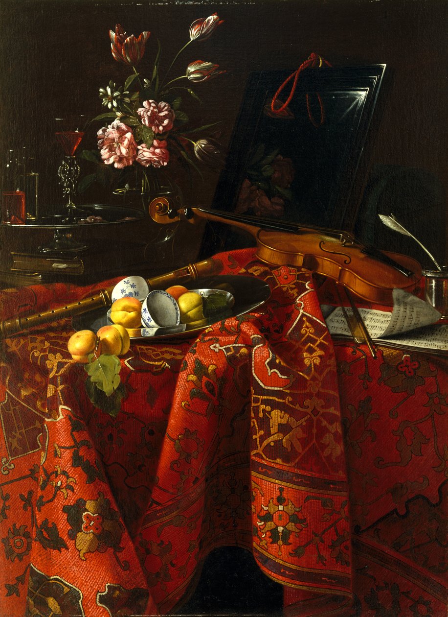 Asetelma soittimien kanssa, n. 1710-1715 (öljy kankaalle) tekijältä Cristoforo Munari