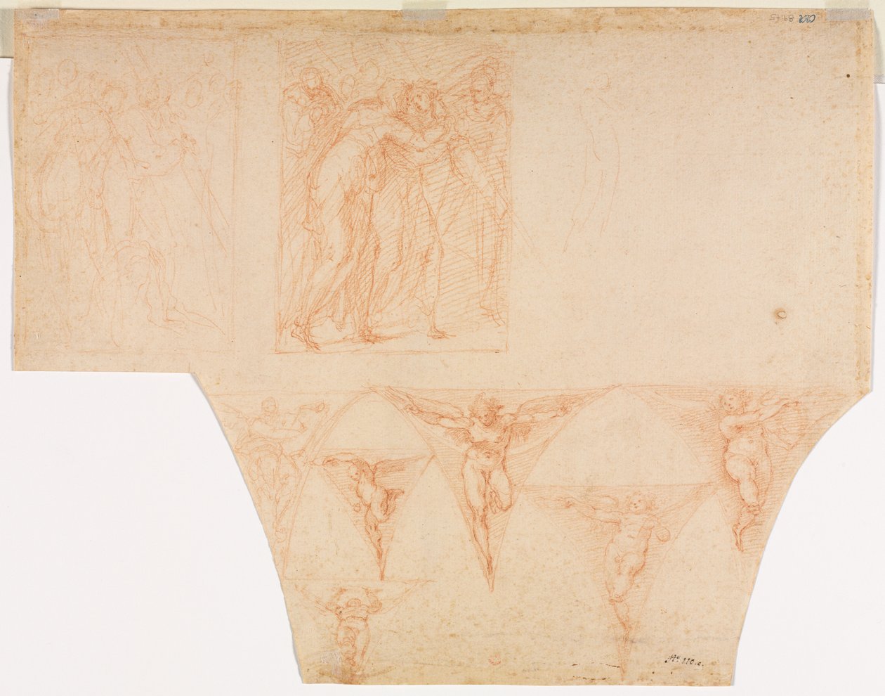 Studies for Christ Meeting His Mother..., Studies of an Enkel in a Pendentive verso, 15991604. tekijältä Cristoforo Roncalli