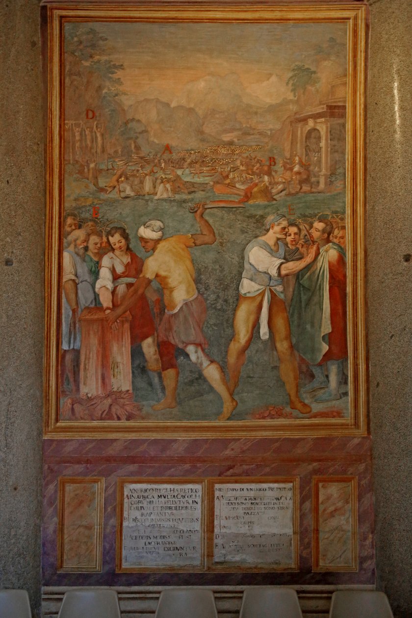 Marttyyrikuolema ja erilaisten pyhimysten silpominen (fresko) tekijältä Cristoforo & Tempesta Antonio (1555 1630) Roncalli