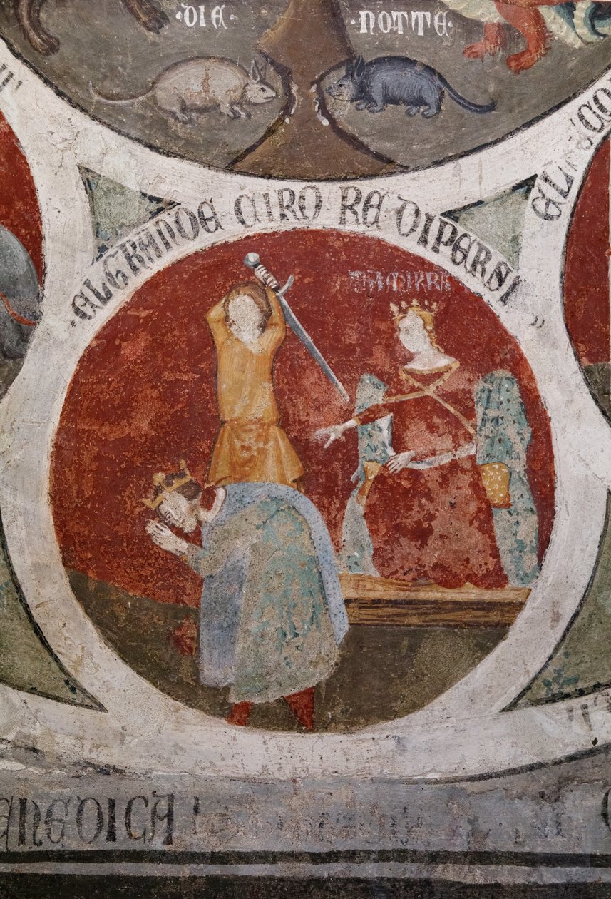 Persian kuninkaan Kyruksen kuolema, yksityiskohta teoksesta The Wheel of Barlaam (Barlaamin pyörä) tekijältä Cristoforo di & Piero Meo di Bindoccio