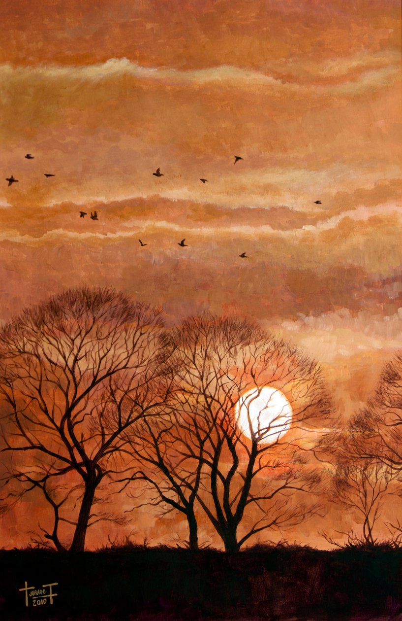 Auringonlasku, Windsor, 2010 (akryyli paperille) tekijältä Cruz Jurado Traverso