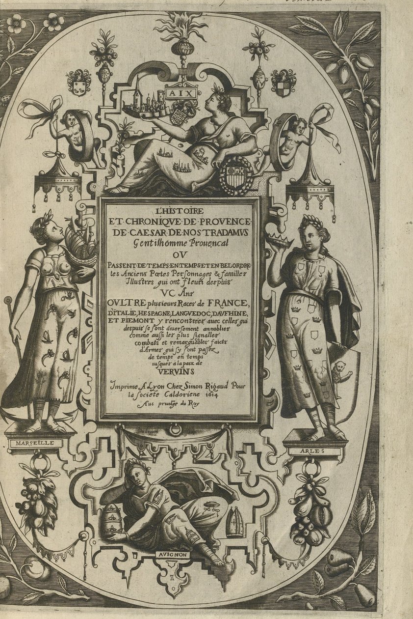 Provencen historian ja kronikan nimisivu, 1614 tekijältä César de Nostredame
