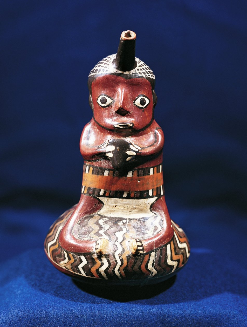 Musiikkikohteen antropomorfinen alus, Peru (monivärinen terrakotta) tekijältä Culture Nazca