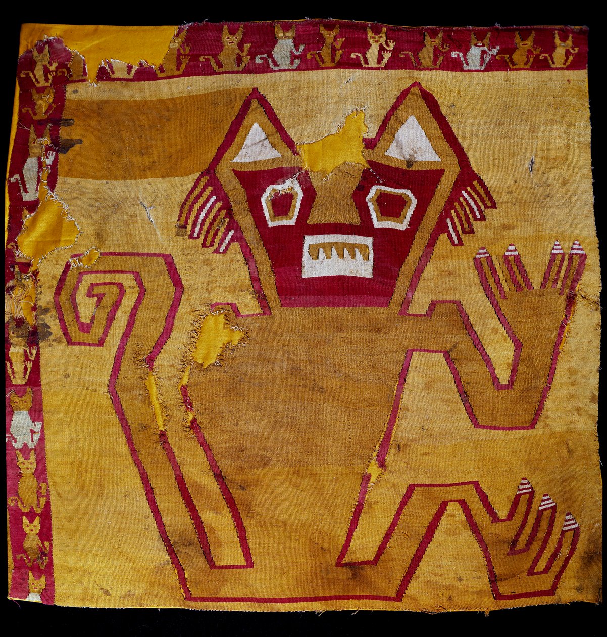 Esikolumbialainen taide, Nazcan sivilisaatio: kankaan fragmentti zoomorfisella esityksellä. 100 eKr.-800 jKr. Göteborg, etnografinen museo tekijältä Culture Nazca