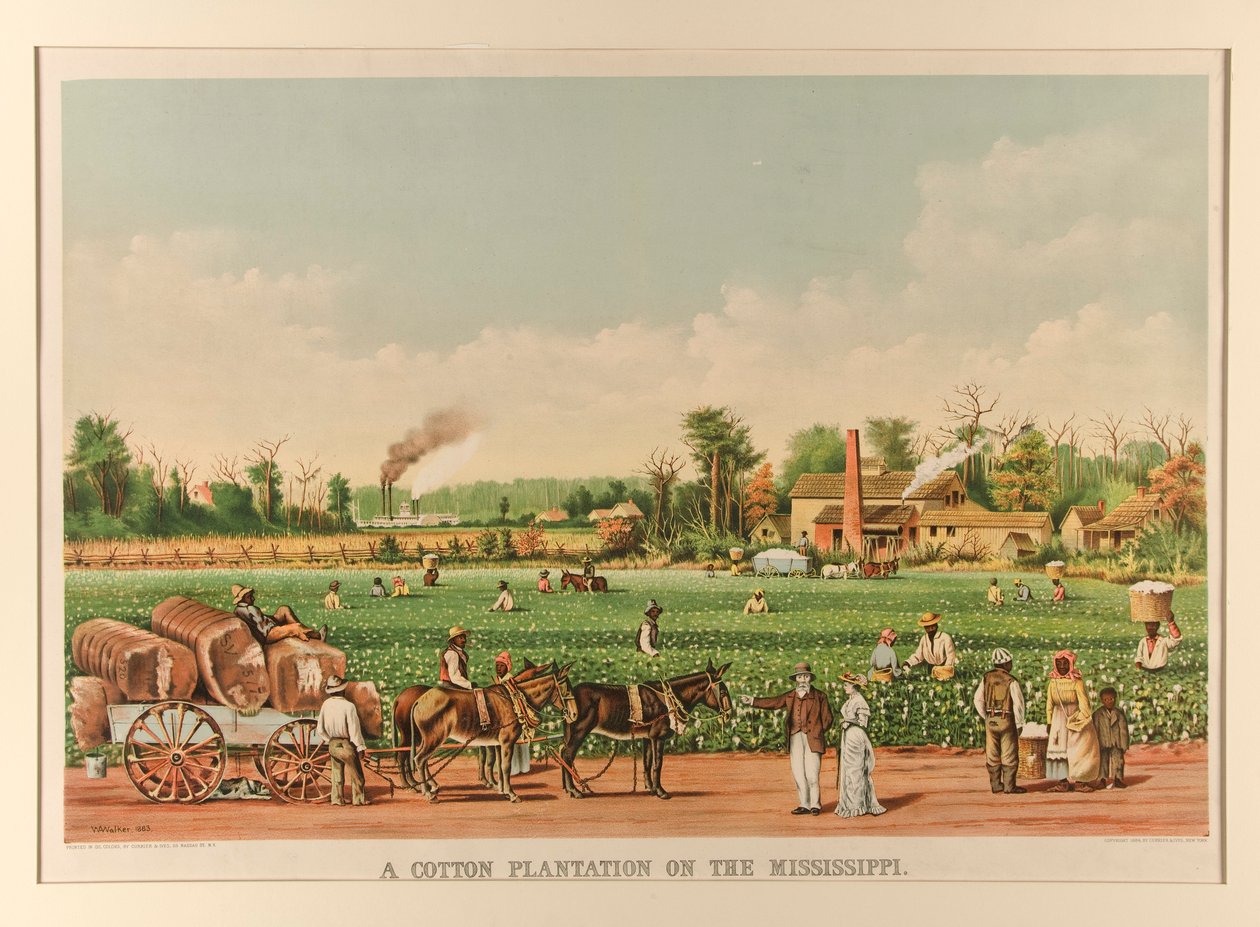 Puuvillaviljelmä Mississippillä tekijältä Currier and Ives