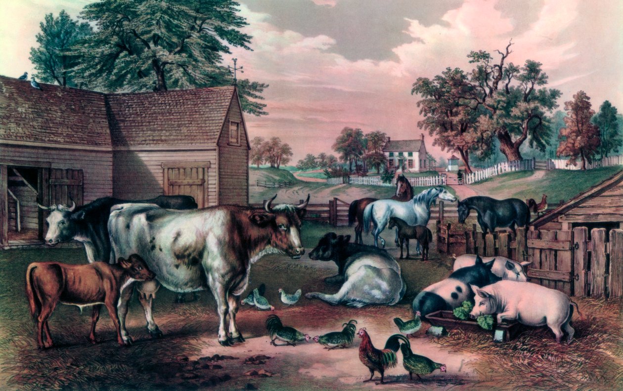 American Farm Yard in the Evening, 1857 tekijältä Currier and Ives