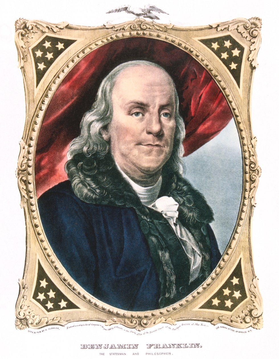 Benjamin Franklin, amerikkalainen valtiomies, kirjailija ja tiedemies, 1800-luku tekijältä Currier and Ives