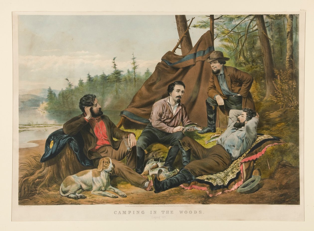 Telttailu metsässä. tekijältä Currier and Ives