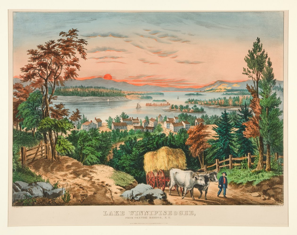 Lake Winnipiseogee, Center Harborista, NH tekijältä Currier and Ives