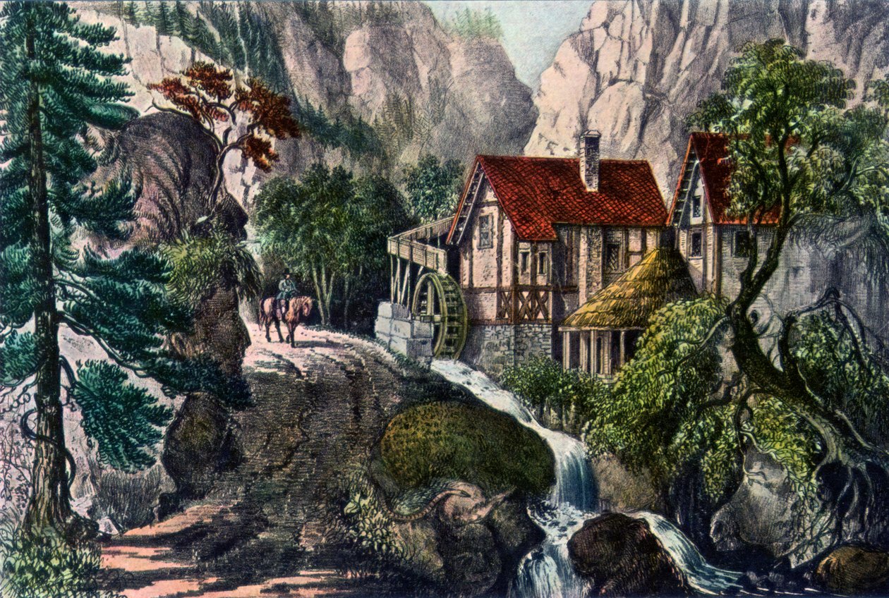 Vanha Sveitsin mylly, 1872. tekijältä Currier and Ives