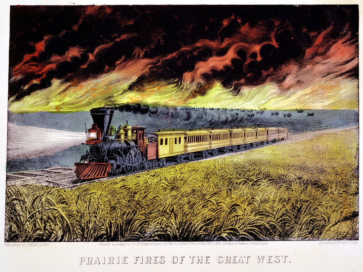 Prairie Fires of the Great West, USA, 1871 tekijältä Currier and Ives
