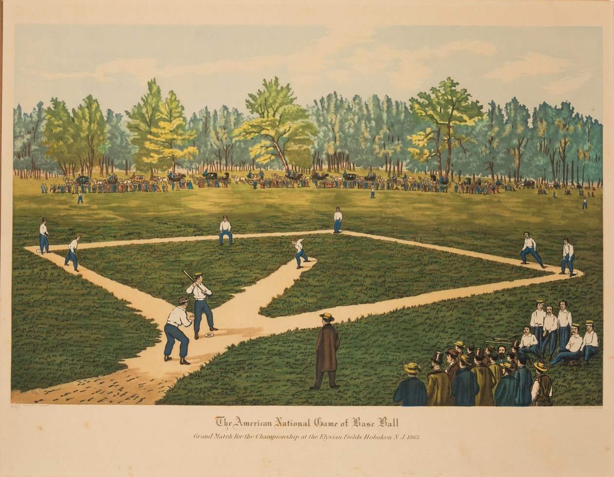 American National Game of Base Ball, noin 1866. tekijältä Currier and Ives.
