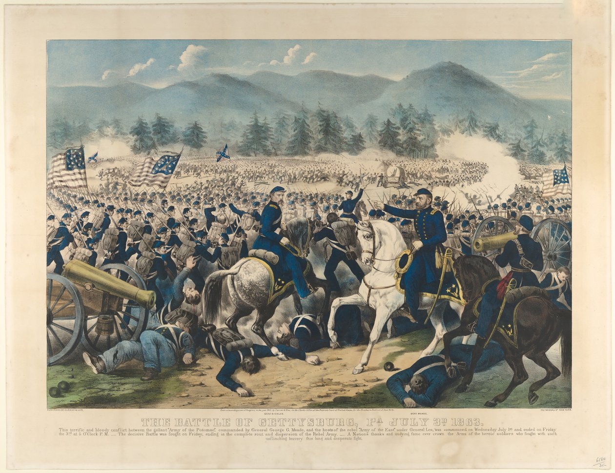Gettysburgin taistelu, Pa., 3. heinäkuuta 1863, 1863. tekijältä Currier and Ives