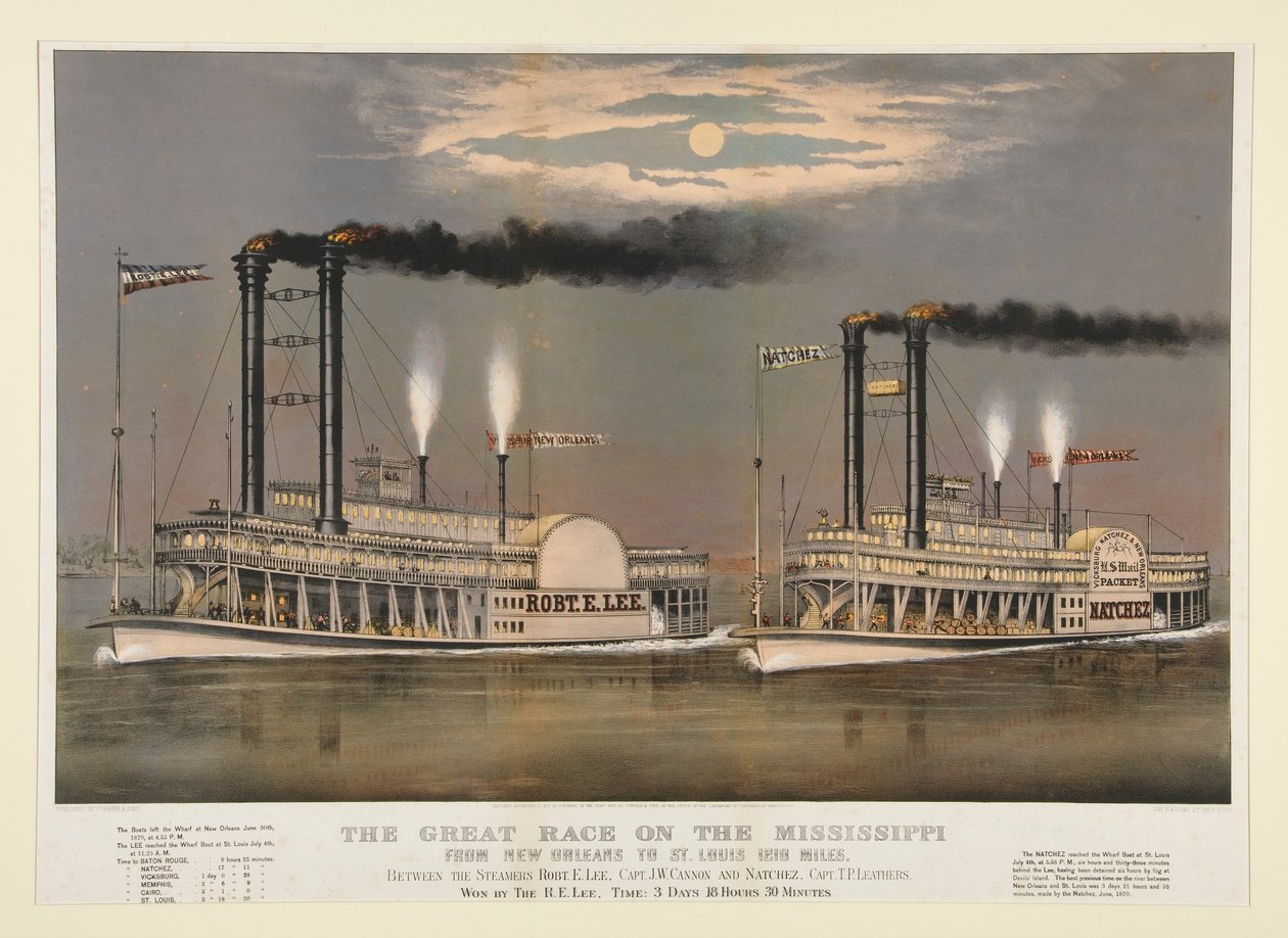 Suuri kilpailu Mississippillä / New Orleansista St. Louisiin 1210 mailia tekijältä Currier and Ives