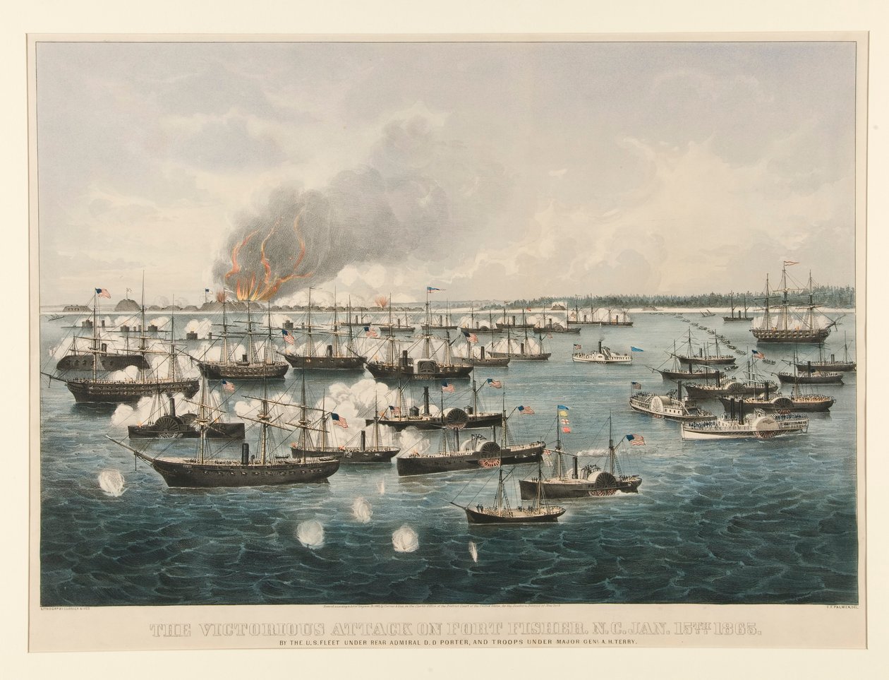 Voittoisa hyökkäys Fort Fisheriin, N.C tekijältä Currier and Ives