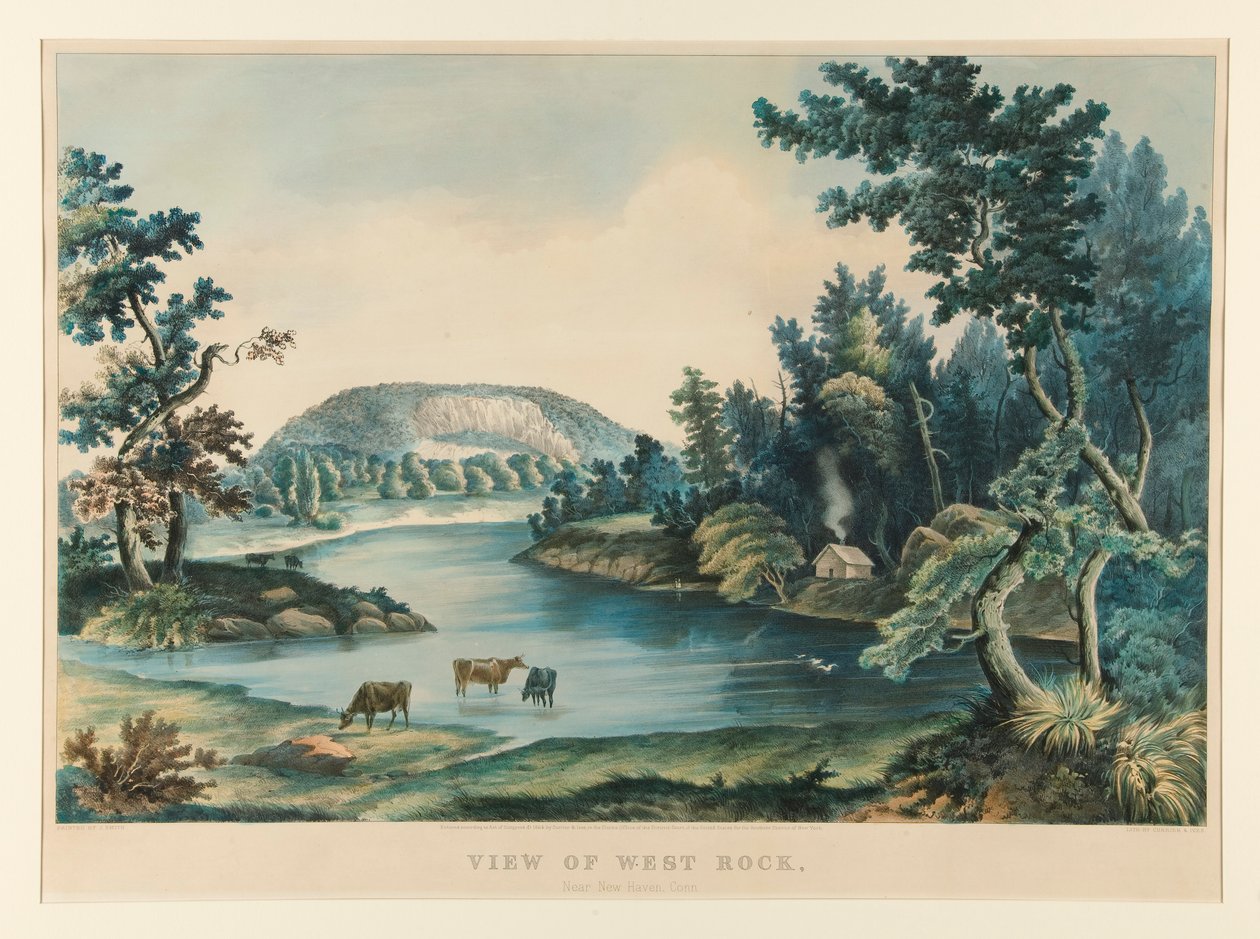 Näkymä West Rockille tekijältä Currier and Ives