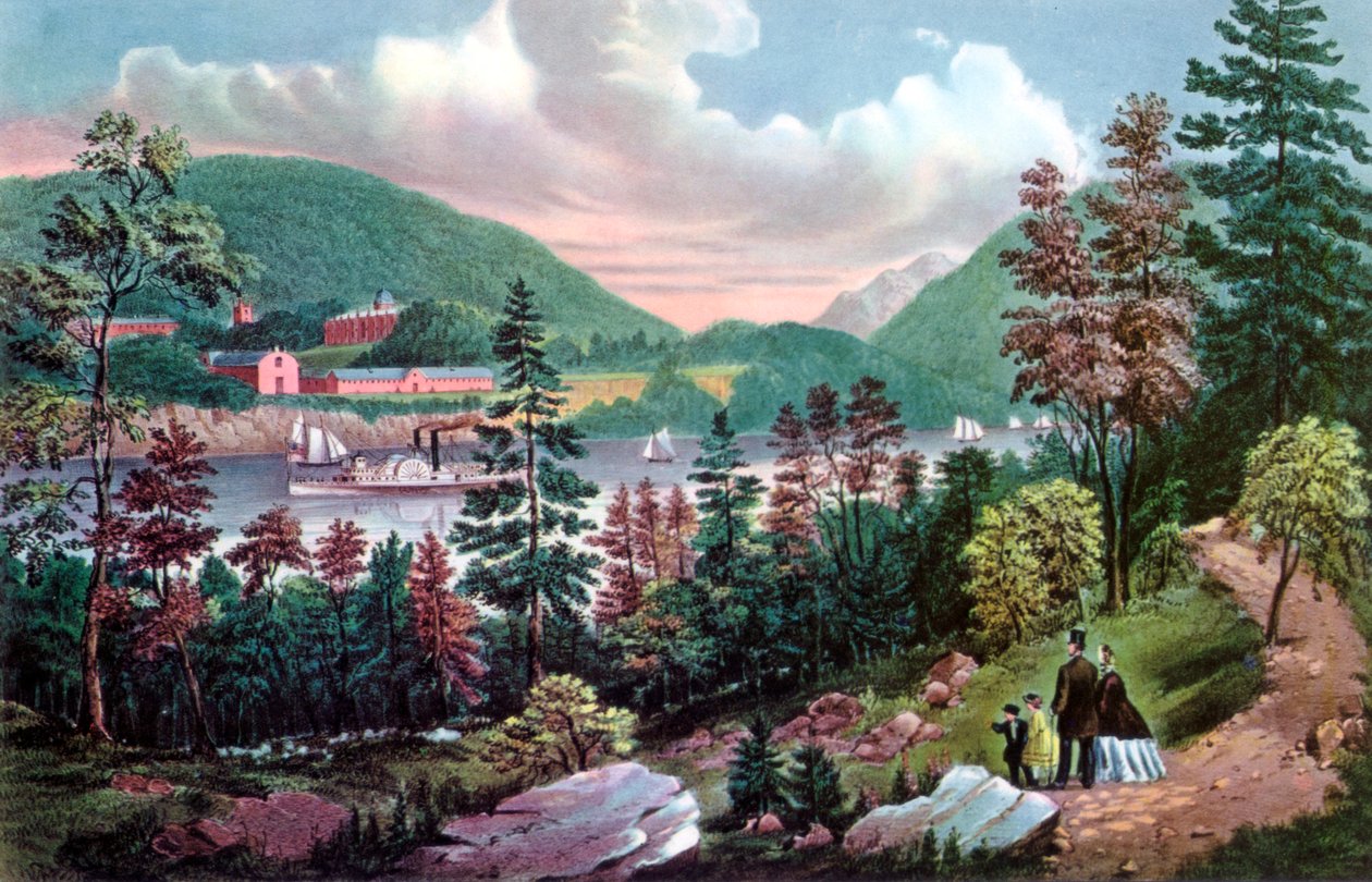 West Point, US Military Academy, vastarannalta, 1862. tekijältä Currier and Ives