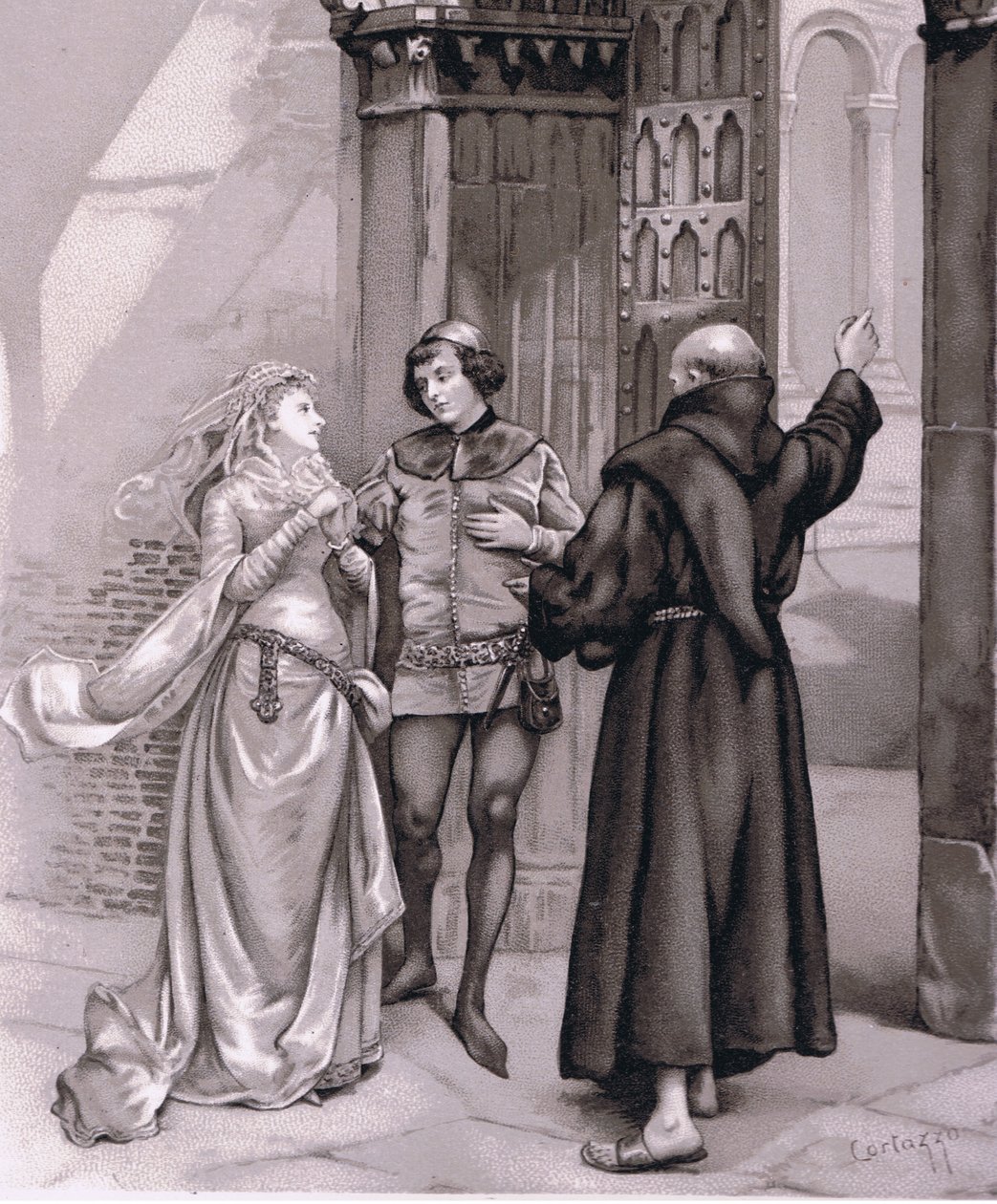 Syö sisään Friar Laurence ja Romeo, kuvitus Romeosta ja Juliasta, tekijältä Curtazzo Curtazzo